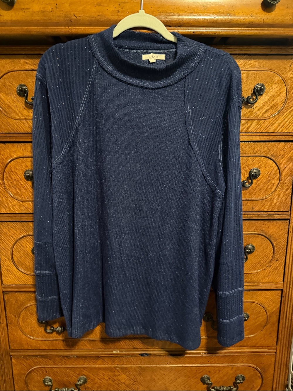 Maurices Navy Sparkle Ribbed Mock Neck Sweater